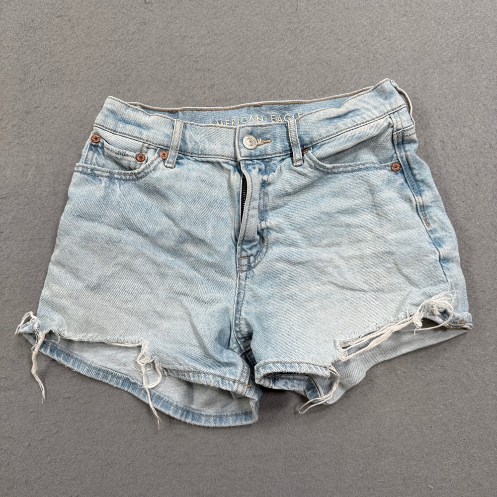American Eagle Shorts‎ Women's 0 Blue Light Wash Strigid High Rise Cut Off Denim